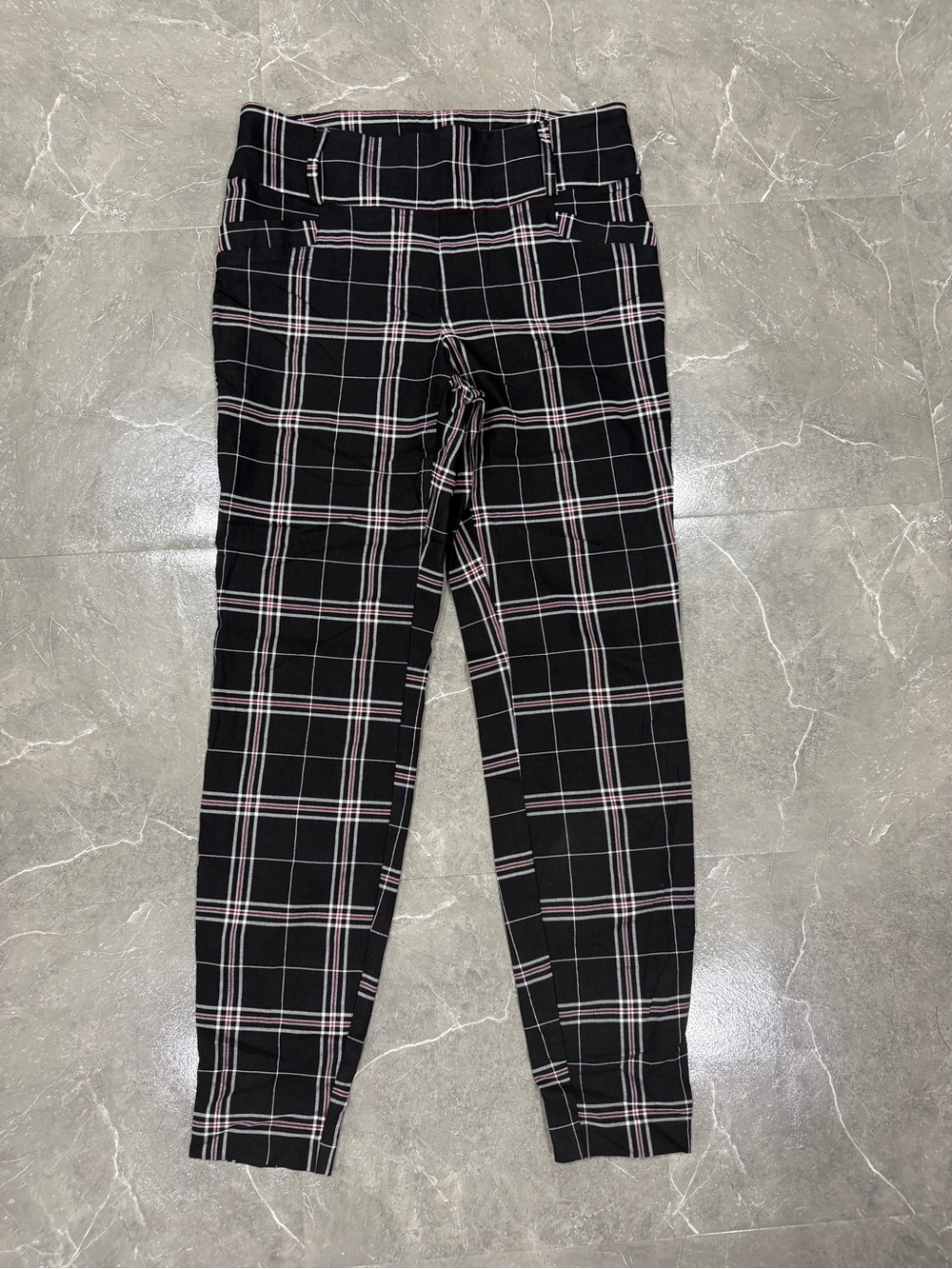 Soho Apparel Black Plaid Pull-On Pants with White & Pink Windowpane